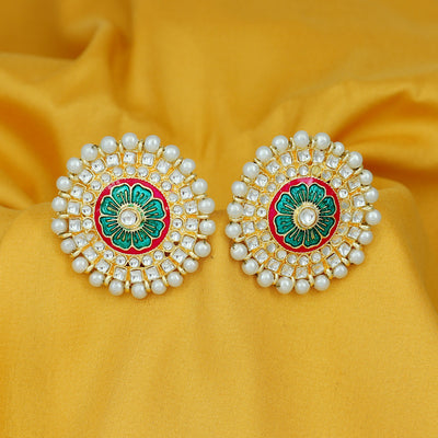 Sukkhi Traditional Pearl Gold Plated Kundan Meenakari Stud Earring For Women