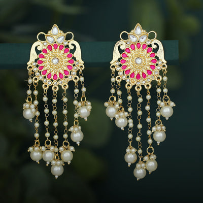 Sukkhi Modern Kundan Gold Plated Pearl Dangle Earring For Women