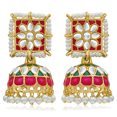 Sukkhi Ethnic Pearl Gold Plated Kundan Meenakari Jhumki Earring For Women