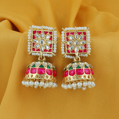 Sukkhi Ethnic Pearl Gold Plated Kundan Meenakari Jhumki Earring For Women