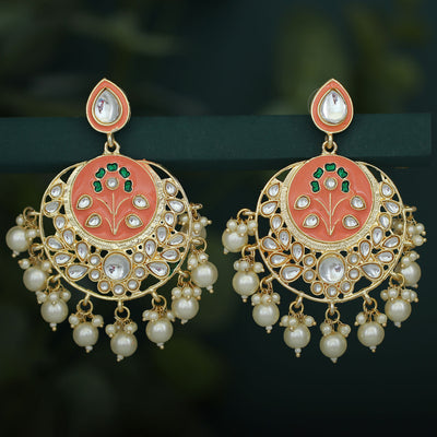 Sukkhi Attractive Pearl Gold Plated Kundan Meenakari Chandbali Earring For Women