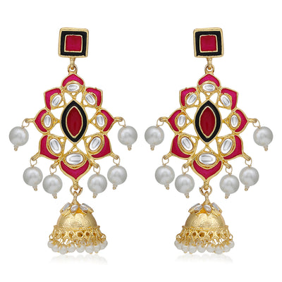 Sukkhi Gleaming Pearl Gold Plated Kundan Meenakari Jhumki Earring For Women