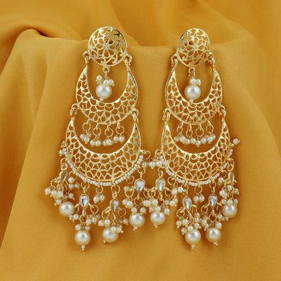 Sukkhi Astonish Gold Plated Pearl Chandelier Earring For Women