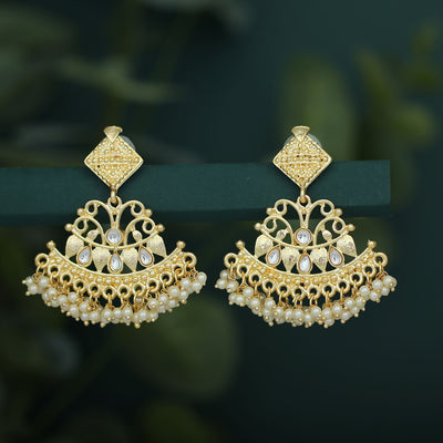 Sukkhi Lavish Kundan Gold Plated Pearl Chandelier Earring for Women