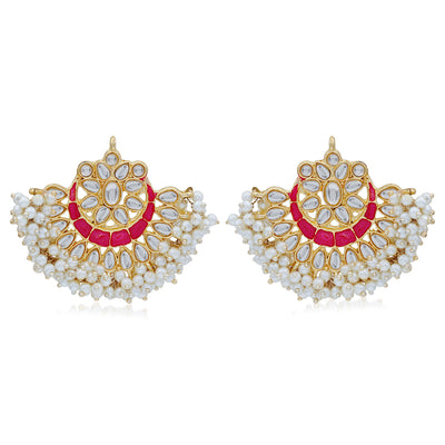 Sukkhi Splendid Pearl Gold Plated Kundan Meenakari Chandbali Earring for Women