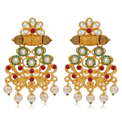 Sukkhi Lavish Pearl Gold Plated Kundan Mint Collection Dangle Earring for Women