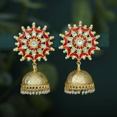 Sukkhi Graceful Kundan Gold Plated Pearl Meenakari Jhumki Earring for Women