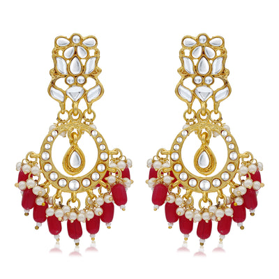 Sukkhi Designer Kundan Gold Plated Pearl Chandelier Earring for Women
