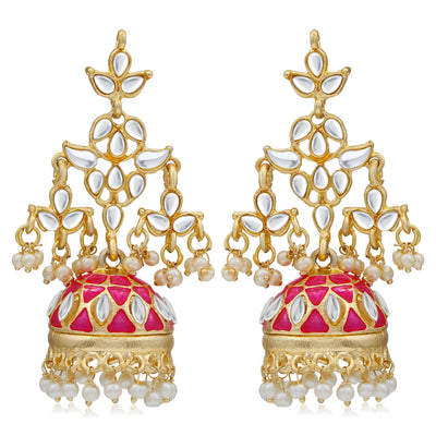 Sukkhi Trendy Pearl Gold Plated Meenakari Kundan Jhumki Earring For Women