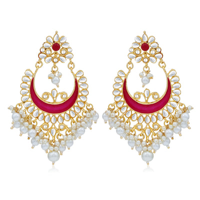 Sukkhi Charming Pearl Gold Plated Kundan Meenakari Chandbali Earring For Women