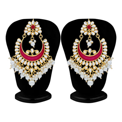 Sukkhi Charming Pearl Gold Plated Kundan Meenakari Chandbali Earring For Women