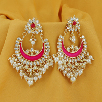 Sukkhi Charming Pearl Gold Plated Kundan Meenakari Chandbali Earring For Women