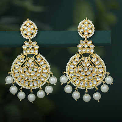 Sukkhi Gleaming Pearl Gold Plated Kundan Chandbali Earring for Women