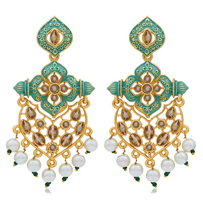 Sukkhi Glorious LCT Gold Plated Mint Collection Pearl Dangle Earring For Women