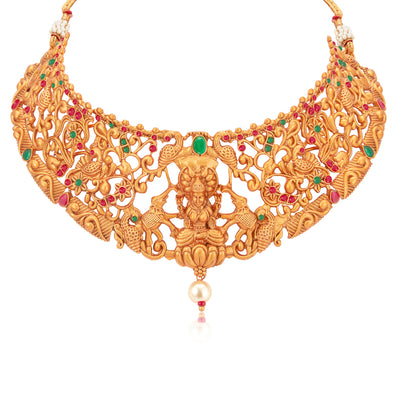 Sukkhi Fascinating Gold Plated Temple Choker Necklace Set for Women