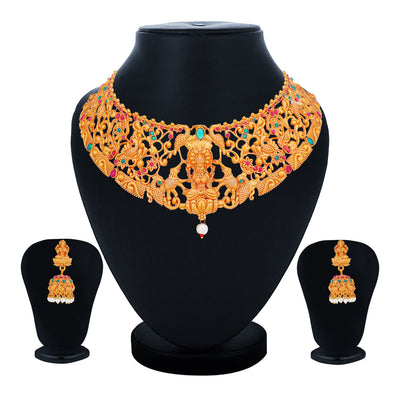Sukkhi Fascinating Gold Plated Temple Choker Necklace Set for Women