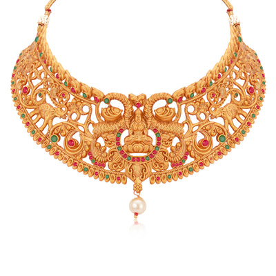 Sukkhi Lavish Gold Plated Temple Choker Necklace Set for Women