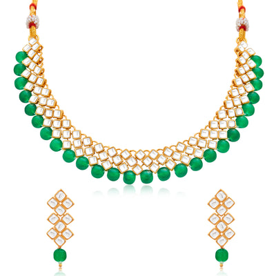 Sukkhi Incredible Gold Plated Green Pearl & Kundan Choker Necklace Set for Women