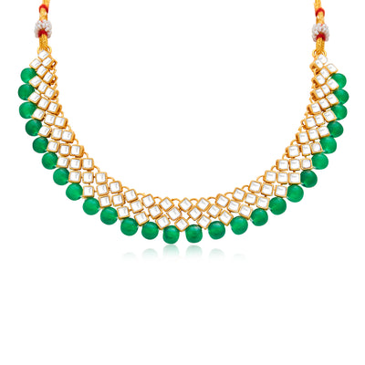 Sukkhi Incredible Gold Plated Green Pearl & Kundan Choker Necklace Set for Women