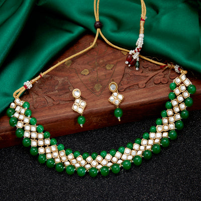 Sukkhi Elegant Gold Plated Pearl & Kundan Choker Necklace Set for Women