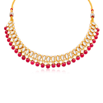Sukkhi Amazing Gold Plated Maroon Pearl & Kundan Choker Necklace Set for Women