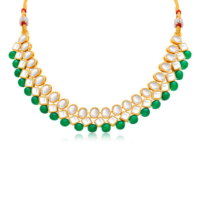 Sukkhi Glitzy Gold Plated Green Pearl & Kundan Choker Necklace Set for Women
