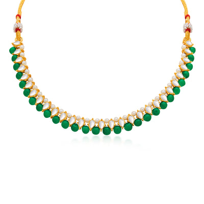 Sukkhi Delicate Gold Plated Green Pearl & Kundan Choker Necklace Set for Women