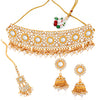 Sukkhi Glittery Gold Plated Pearl & Kundan Choker Necklace Set for Women