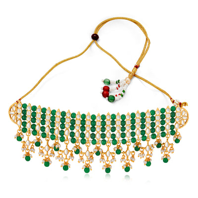 Sukkhi Stunning Gold Plated Green Pearl & Kundan Choker Necklace Set for Women