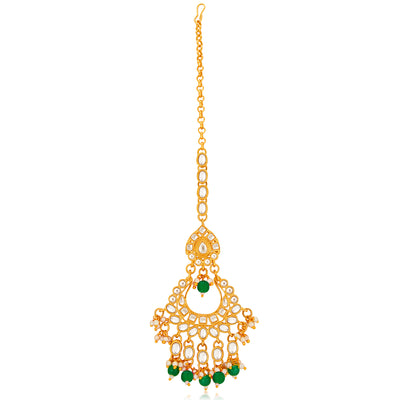 Sukkhi Stunning Gold Plated Green Pearl & Kundan Choker Necklace Set for Women