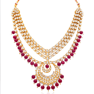 Sukkhi Glorious Gold Plated Pearl & Kundan Multi-String Necklace Set for Women