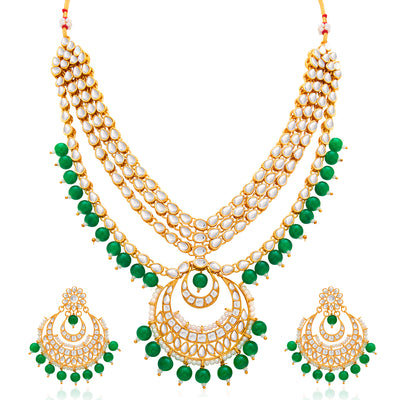 Sukkhi Glorious Gold Plated Pearl & Kundan Multi-String Necklace Set for Women