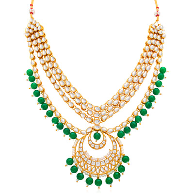 Sukkhi Glorious Gold Plated Pearl & Kundan Multi-String Necklace Set for Women