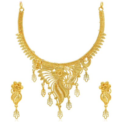 Sukkhi Lavish 24 Carat Gold Plated Floral Choker Necklace Set for Women