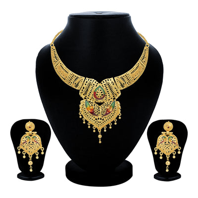 Sukkhi Ethnic 24 Carat Gold Plated Meenakari Choker Necklace Set for Women