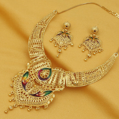 Sukkhi Ethnic 24 Carat Gold Plated Meenakari Choker Necklace Set for Women