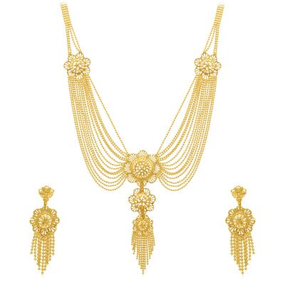 Sukkhi Lovely 24 Carat Gold Plated Floral Multi-String Necklace Set for Women