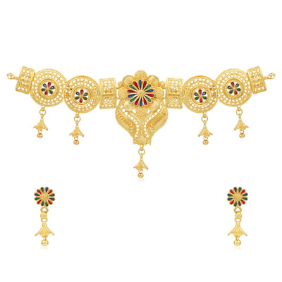 Sukkhi Amazing 24 Carat Gold Plated Floral Meenakari Choker Necklace Set for Women