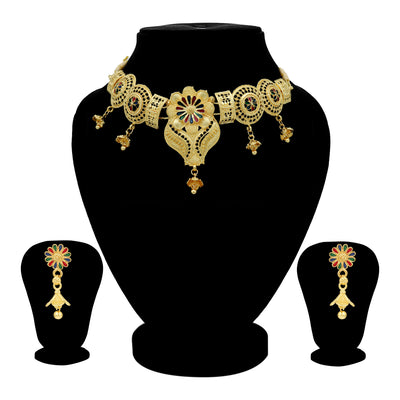 Sukkhi Amazing 24 Carat Gold Plated Floral Meenakari Choker Necklace Set for Women