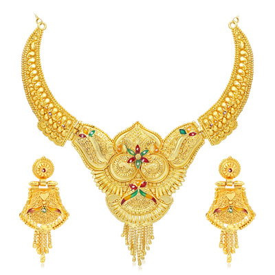 Sukkhi Ethnic 24 Carat Gold Plated Floral Meenakari Choker Necklace Set for Women