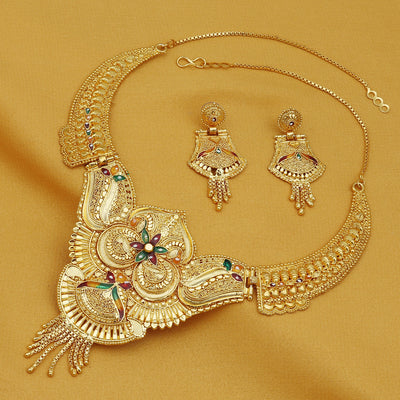 Sukkhi Ethnic 24 Carat Gold Plated Floral Meenakari Choker Necklace Set for Women