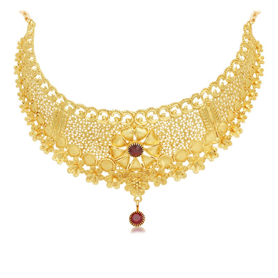 Sukkhi Floral 24 Carat Gold Plated Choker Necklace Set for Women