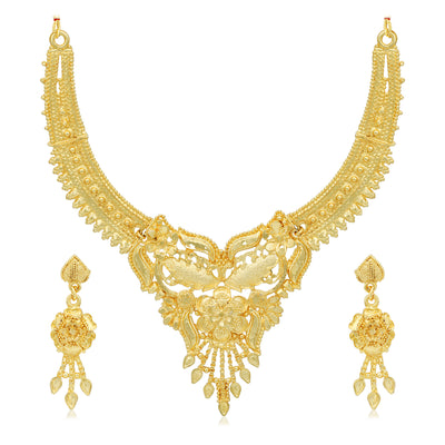 Sukkhi Gleaming 24 Carat Gold Plated Choker Necklace Set for Women