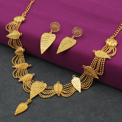 Sukkhi Elegant 24 Carat Gold Plated Leafy Multi-String Necklace Set for Women