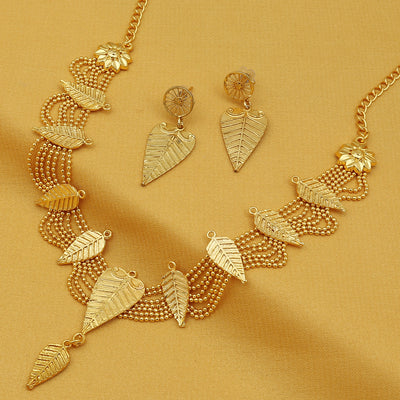 Sukkhi Elegant 24 Carat Gold Plated Leafy Multi-String Necklace Set for Women