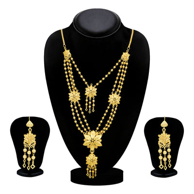 Sukkhi Amazing 24 Carat Gold Plated Floral Multi-String Necklace Set for Women