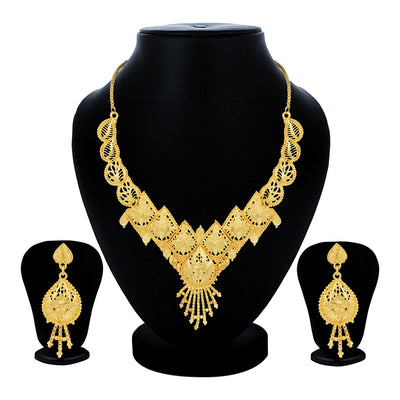 Sukkhi Classic 24 Carat Gold Plated Floral Choker Necklace Set for Women