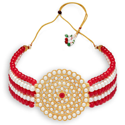 Sukkhi Lavish Gold Plated Pearl Choker Necklace Set for Women