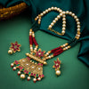 Sukkhi Ravishing Gold Plated Green & Red Pearl Choker Necklace Set for Women