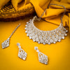 Sukkhi Glittery Rhodium Plated Cz Choker Necklace Set with Maangtikka for Women